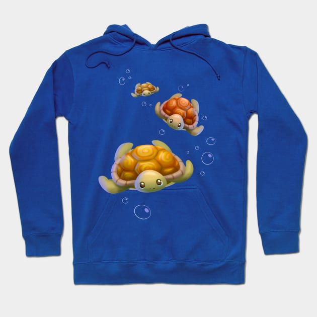 3 Cute Turtles Swimming Under the Sea Hoodie by Irene Koh Studio